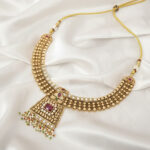 Ethnic Choker | Traditional Golden Antique Choker Necklace Set with Jhumka Earrings – Ethnic Kundan & Ruby-Red Stone Studded Bridal Jewellery for Women - Image 6