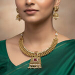 Ethnic Choker | Traditional Golden Antique Choker Necklace Set with Jhumka Earrings – Ethnic Kundan & Ruby-Red Stone Studded Bridal Jewellery for Women - Image 2