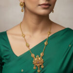 Temple Heritage | Vibrant Antique Gold-Plated Traditional Necklace Set with Ruby & Emerald Stones | Handcrafted Ethnic Temple Jewelry with Matching Drop Earrings for Women - Image 2