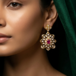 Elegant Floral GoldenNecklace Set with Ruby & Emerald Stones | Designer Bridal Jewelry Set with Matching Earrings for Women - Image 6