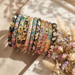 Floral Enamel Gold-Tone Bangle Bracelet for Women (Multicolor)