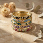 Multicolor Floral Enamel Bangle Set for Women (Gold-Tone)