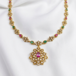 Elegant Floral GoldenNecklace Set with Ruby & Emerald Stones | Designer Bridal Jewelry Set with Matching Earrings for Women - Image 3