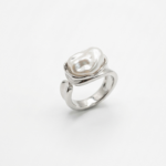The Sterling Aura Baroque Pearl Ring – Irregular Silver Sculpted Open Band, Minimalist Luxury Statement Jewelry for Women