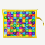 2-in-1 Ludo Board Game Zipper Pouch (A4 Size) – Double-Sided with Snakes & Ladders | Stationery Organizer Bag with Coins & Dice | Travel-Friendly Kids Pouch