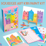 Squeegee Art Kids Paint Kit, 35 Pieces DIY Rainbow Scratch Art, Rainbow Dot Painting Art Kits, Children Painting Crafts Creativity Set (1 Set), Multicolor