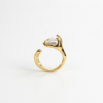 Ocean’s Treasure Baroque Open Ring – Sculptural Liquid-Gold Band with Natural Irregular Pearl, Handcrafted Designer Jewelry - Image 3