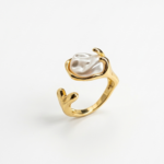 Ocean’s Treasure Baroque Open Ring – Sculptural Liquid-Gold Band with Natural Irregular Pearl, Handcrafted Designer Jewelry - Image 4