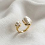 The Parisian Heritage Baroque Ring – Bold Irregular Cultured Pearl with 18K Gold Finish, Adjustable High-Fashion Statement Band